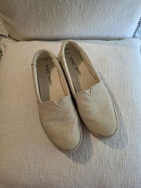 Toms Sparkle Beige Canvas Slip-On Shoes